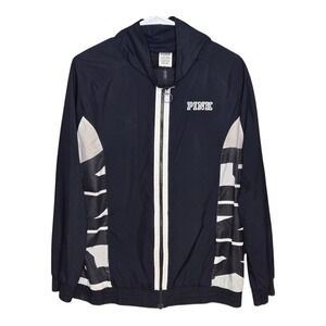 PINK Victorias Secret Windbreaker Jacket Full Zip  Black White Accents Size XS S